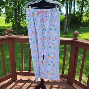 Bobbie Brooks Women's Sleep Pants White & Pink Flamingo's sz Med